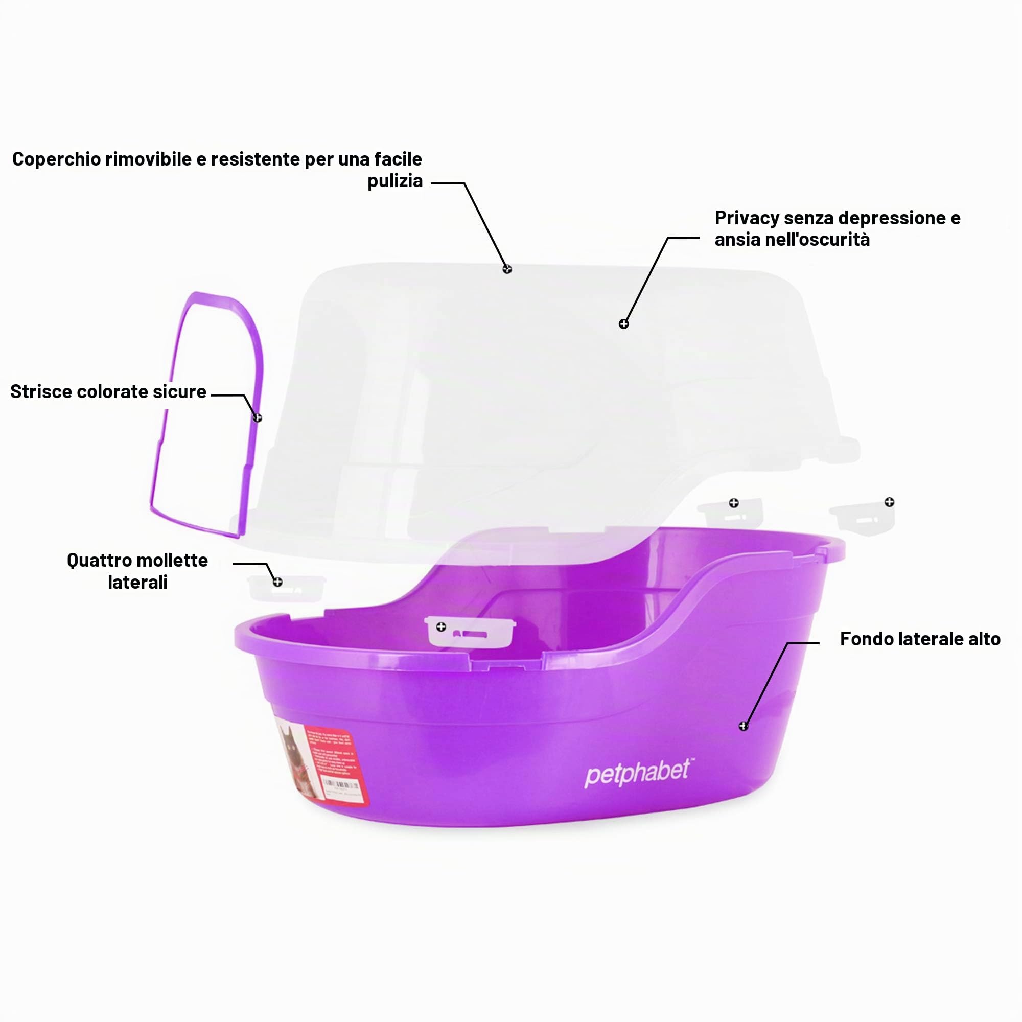 petphabet, lettiera Coperta per Gatti, XXL, lettiera Grande per Gatti Multicolore Contenitori per lettiere e Cassette igieniche per Gatti(Viola)