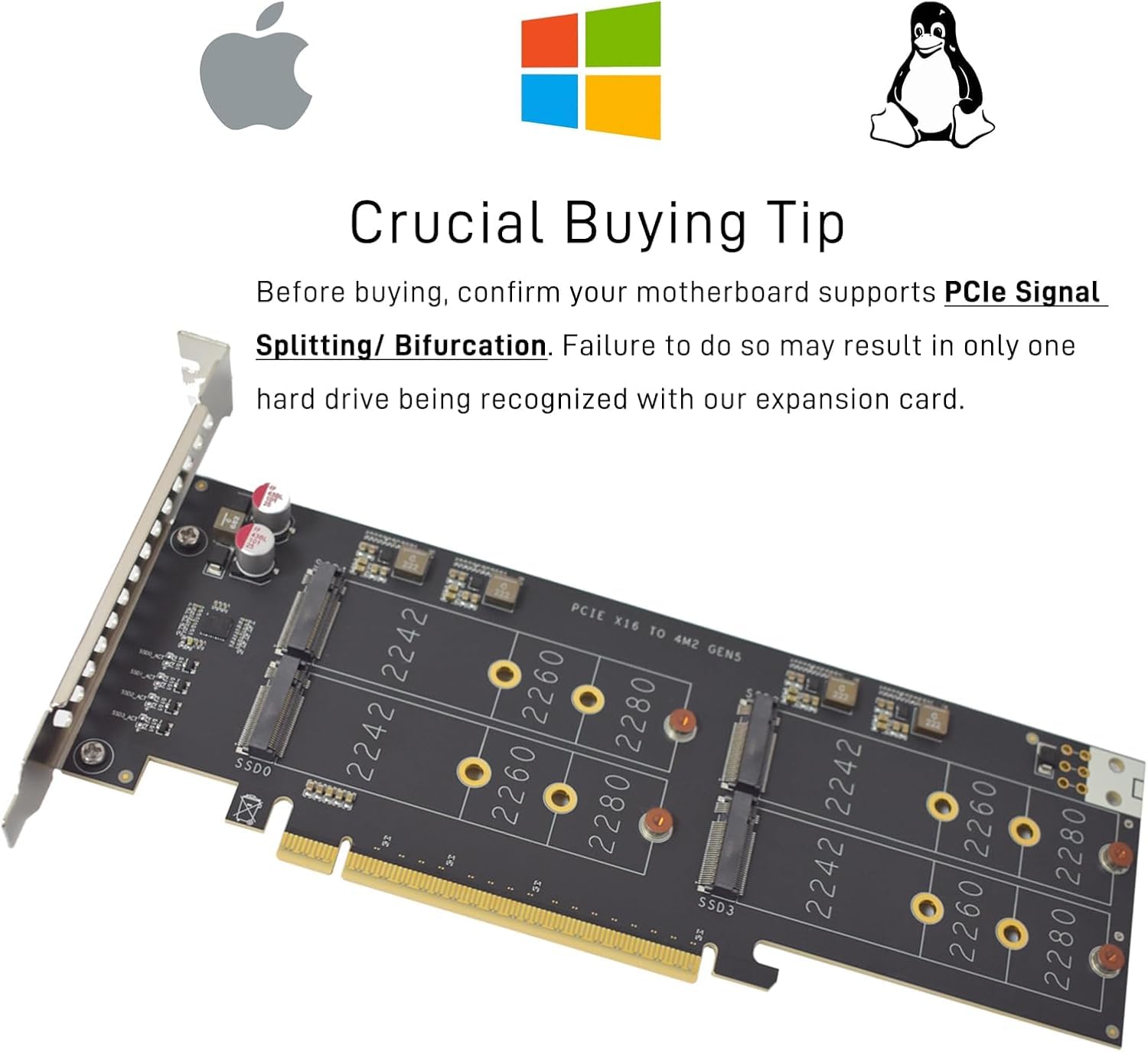 5.0 PCIe M2 Adapter x16 für 4 M.2 NVMe SSDs mit RAID-Unterstützung