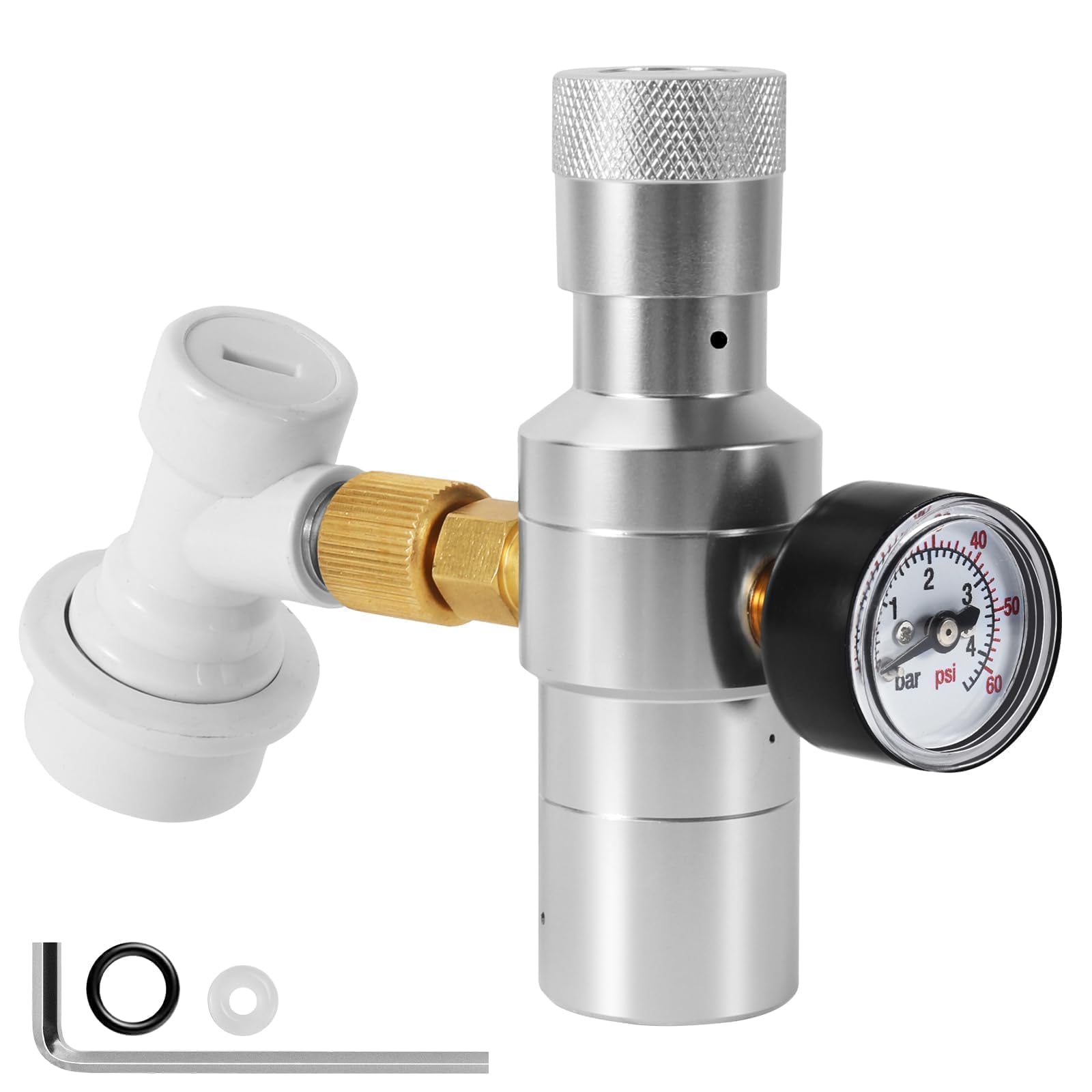 Dbgogo Dual Hold Stable Co2 Regulator Mini Keg Regulator, 0-60 PSI Portable Co2 Regulator for Mini Keg Homebrew Beer Keg Charger with Ball Lock Quick