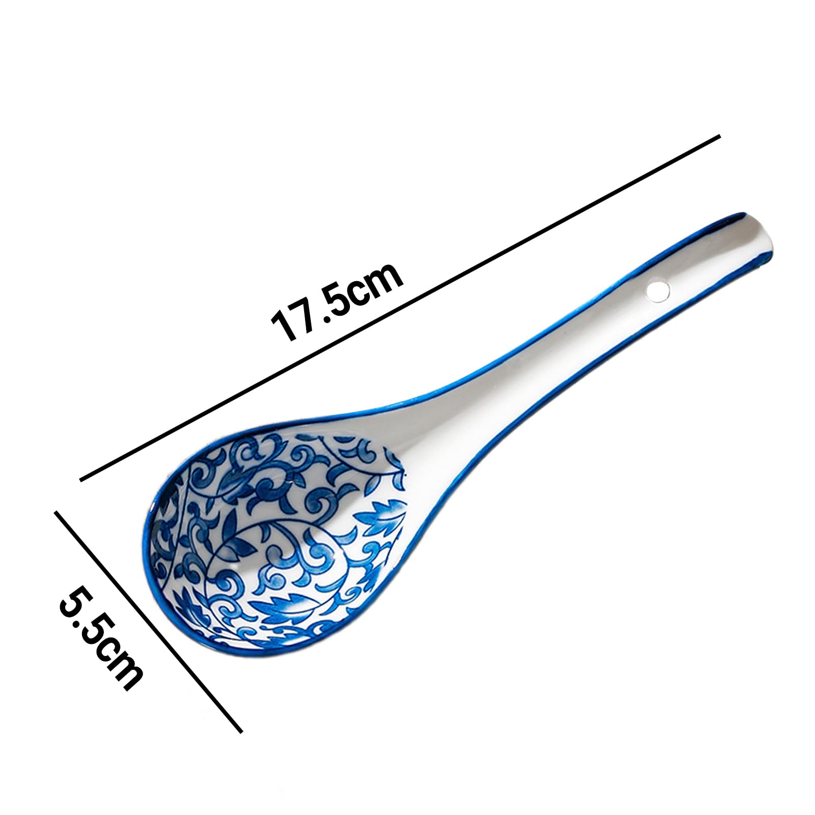 Lot De 4 Cuillères à Soupe En Céramique Porcelaine Fleurs Vertes - Cuillères Ramen Vintage Pour Soupe Et Nouilles