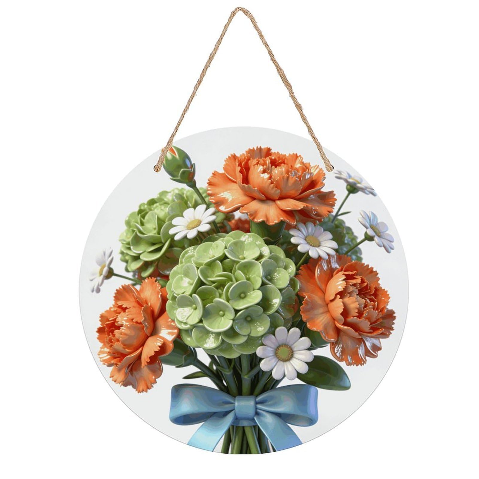 FekiLoot Flower Cluster Wall Art Decor Round Wood Hanging Sign Decoration Wooden Circle Door Sign Round Hanging Decorative Wood Plaque Door Hanger for Home Outdoor Indoor Decoration