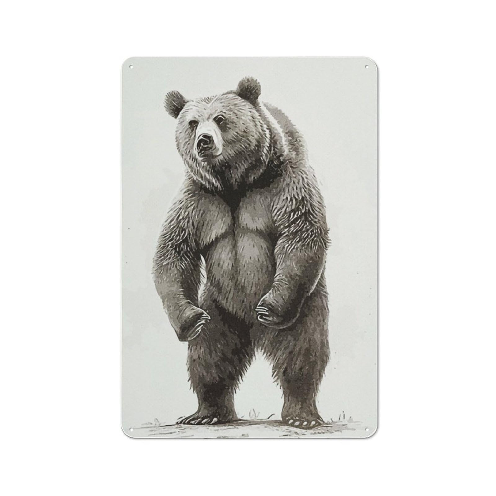 Junmoney Expressions Bear Drawing Retro Metal Wall Sign 30X20cm With For Home Bar Wall, A Housewarming Gift For Hosts Who Enjoy Retro Interiors