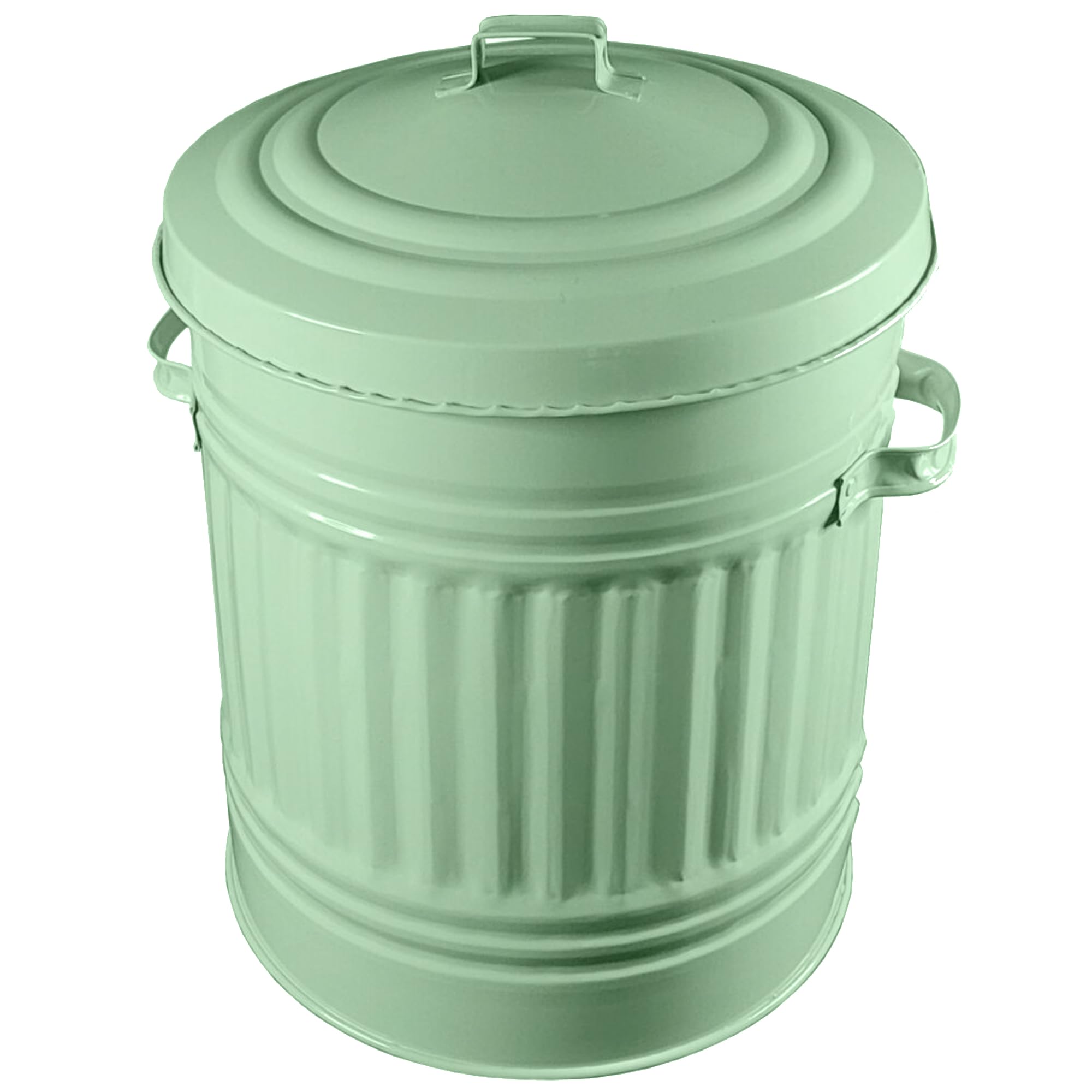 KetoPlastics Sage Green Metal Bin with Dustbin Lid Strong Steel 30L Bin Ideal for the Home, Kitchen Rubbish, Waste, Outdoor/Indoor, Animal Feed, Pet Food - 30L