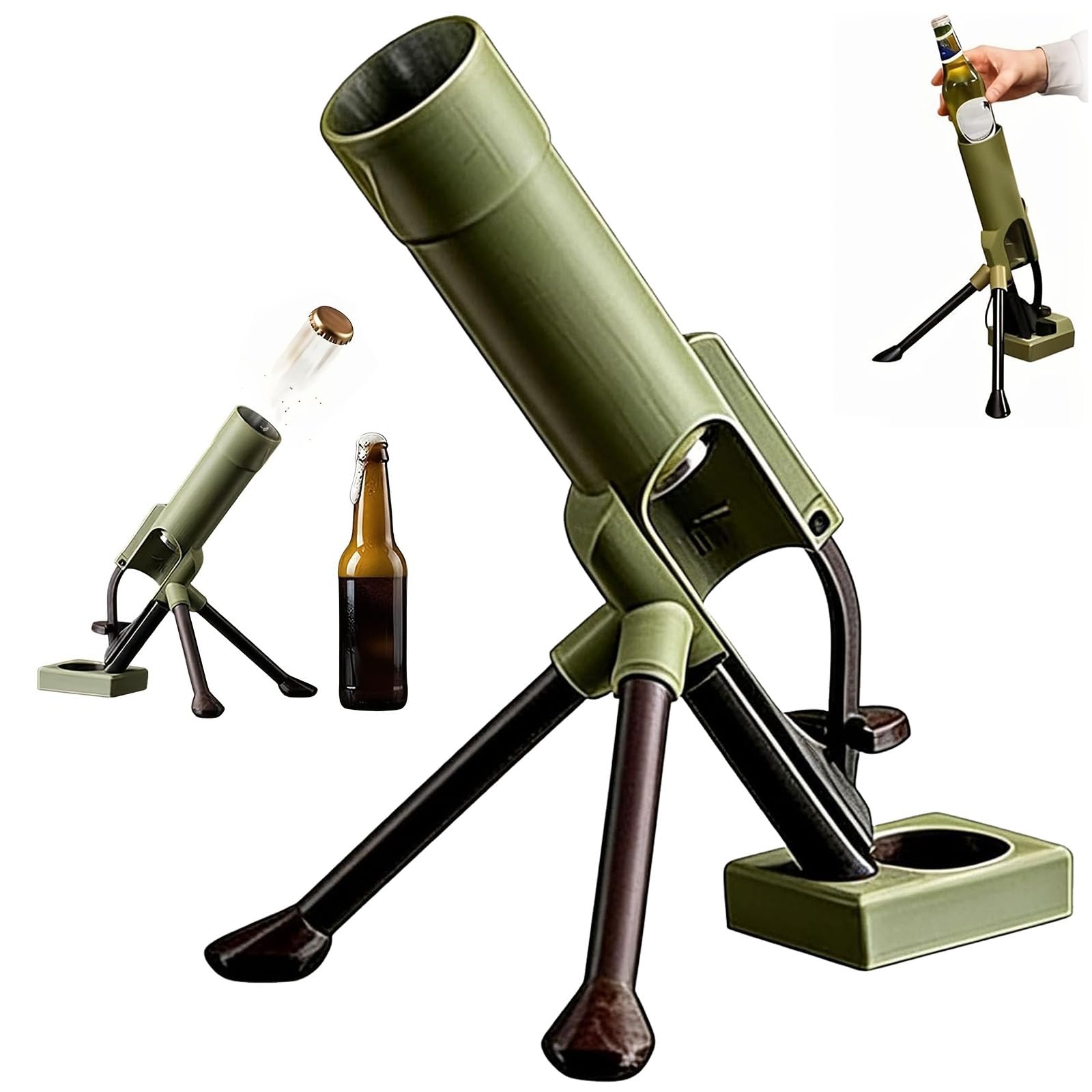 Photo 1 of Beer Bottle Mortar Bottle Opener, 51mm Mortar Beer Bottle Opener, Heavy-Duty Tactical Cap Launcher, Hands-Free Push Down Bottles Cap Launcher, Home Party Bar Desk Decor