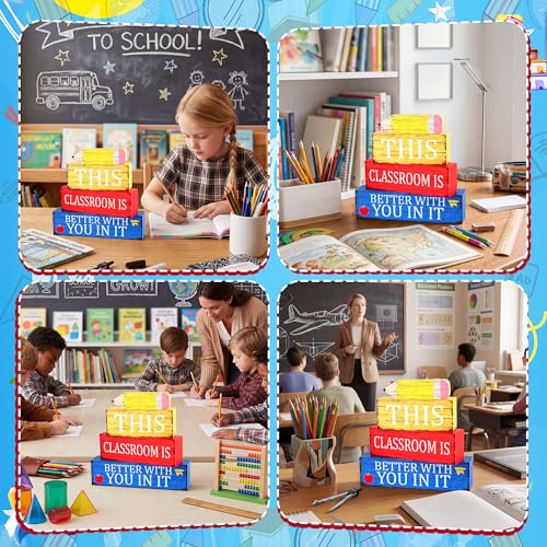 Image of 4 Pcs Teacher Appreciation Wooden Tiered Tray Decor