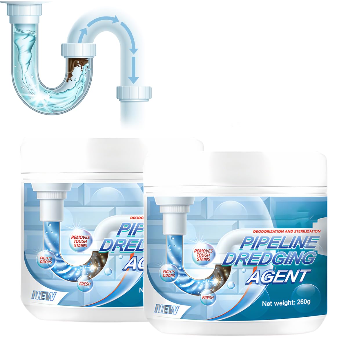 Powerful Pipe Dredging Agent, 2025 New Sink Drain Cleaner, Powerful Pipe Unclogging Agent for Kitchen and Pipes Cleaning Tool (2PCS)