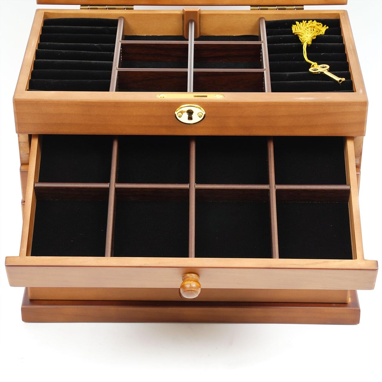 Portagioie in legno con specchio, grande capacità, fodera interna in velluto a 6 strati, 5 cassetti, Safe Lock per occasioni speciali