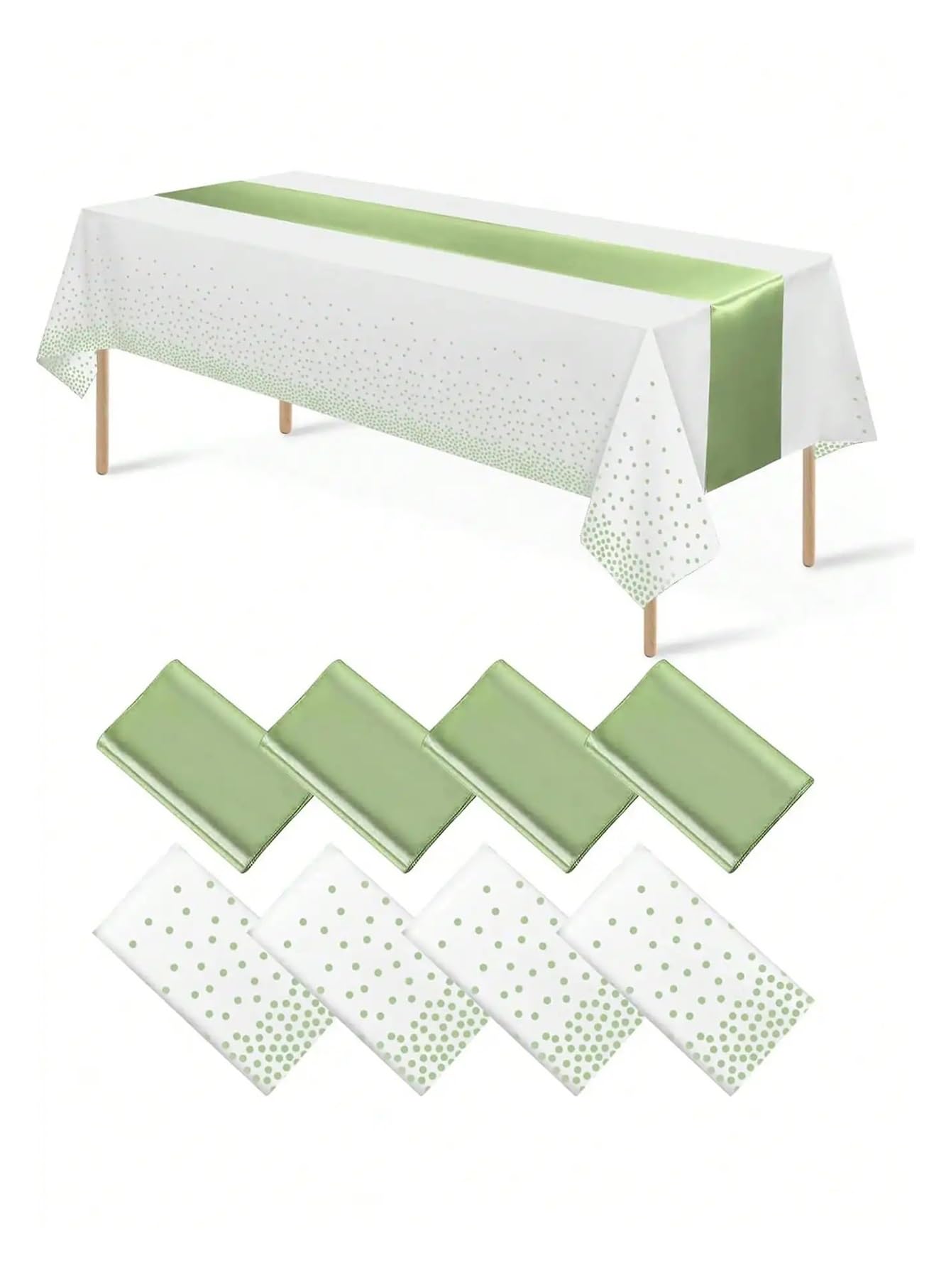 Juego de Camino Mesa con Mantel Lunares Blanco y Gris Verdoso, Ideal for Bodas