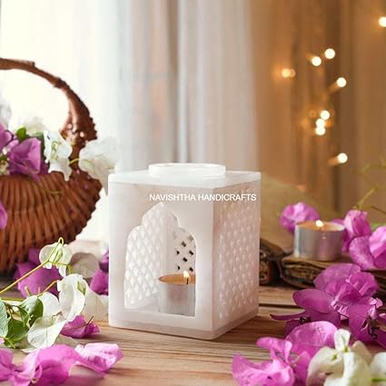 White Marble Tealight Candle Holder | White Marble Oil Diffuser Decoration Items for Home Garden, Living Room, Home Decor or Candle Holder