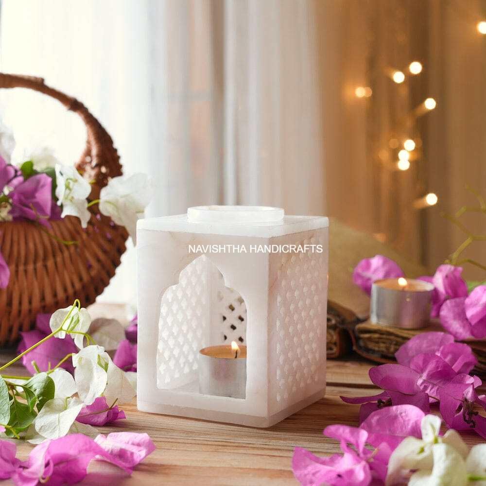 White Marble Tealight Candle Holder | White Marble Oil Diffuser Decoration Items for Home Garden, Living Room, Home Decor or Candle Holder-image-14