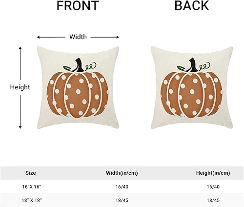 Miniatura 2 de Juego de 2 fundas de almohada de otoño de 18 x 18 pulgadas, diseño de calabaza con lunares naranjas, decoración de otoño, Acción de Gracias, para