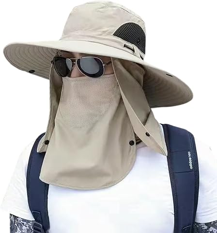 Fishing Hat for Men, UPF 50+ Removable Sun Protection Cap with Face Neck Flap, Summer Sun Cap for Women Hiking & Garden
