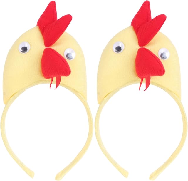 PRETYZOOM 2Pcs Chicken Headband Rooster Headband Plush Animals Headband Ear Horn Hair Hoop Easter Dress Up Costume Party Favors for Adults Kids