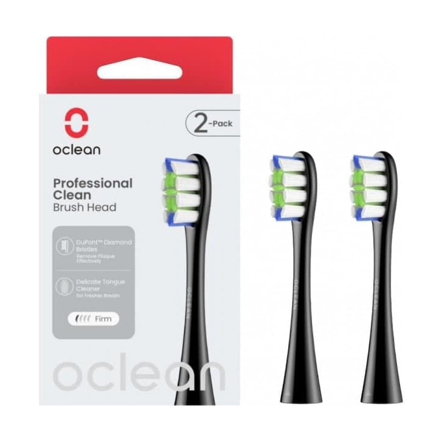 Oclean Bürstenköpfe Professional Clean 2 pack, Ersatzbürsten kompatibel mit Oclean elektrische Zahnbürste, DuPont-Borsten Zahnbürstenkopf mit Zungenreiniger, Schwarz