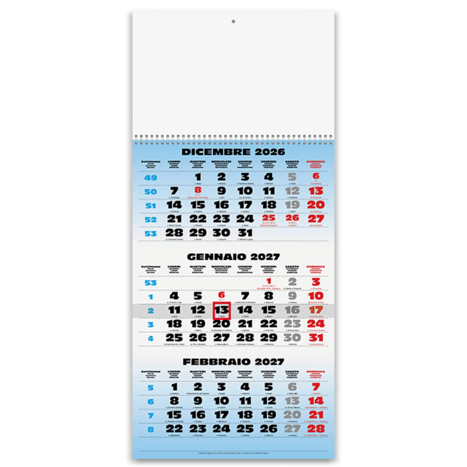 Calendari Personalizzati 2027 in Stock da 50 Pezzi Olandese Trittico Maxi 31x69 cm per Gadget Pubblicitari di Fine Anno e come Omaggio per i Clienti o Regali Aziendali | PA508