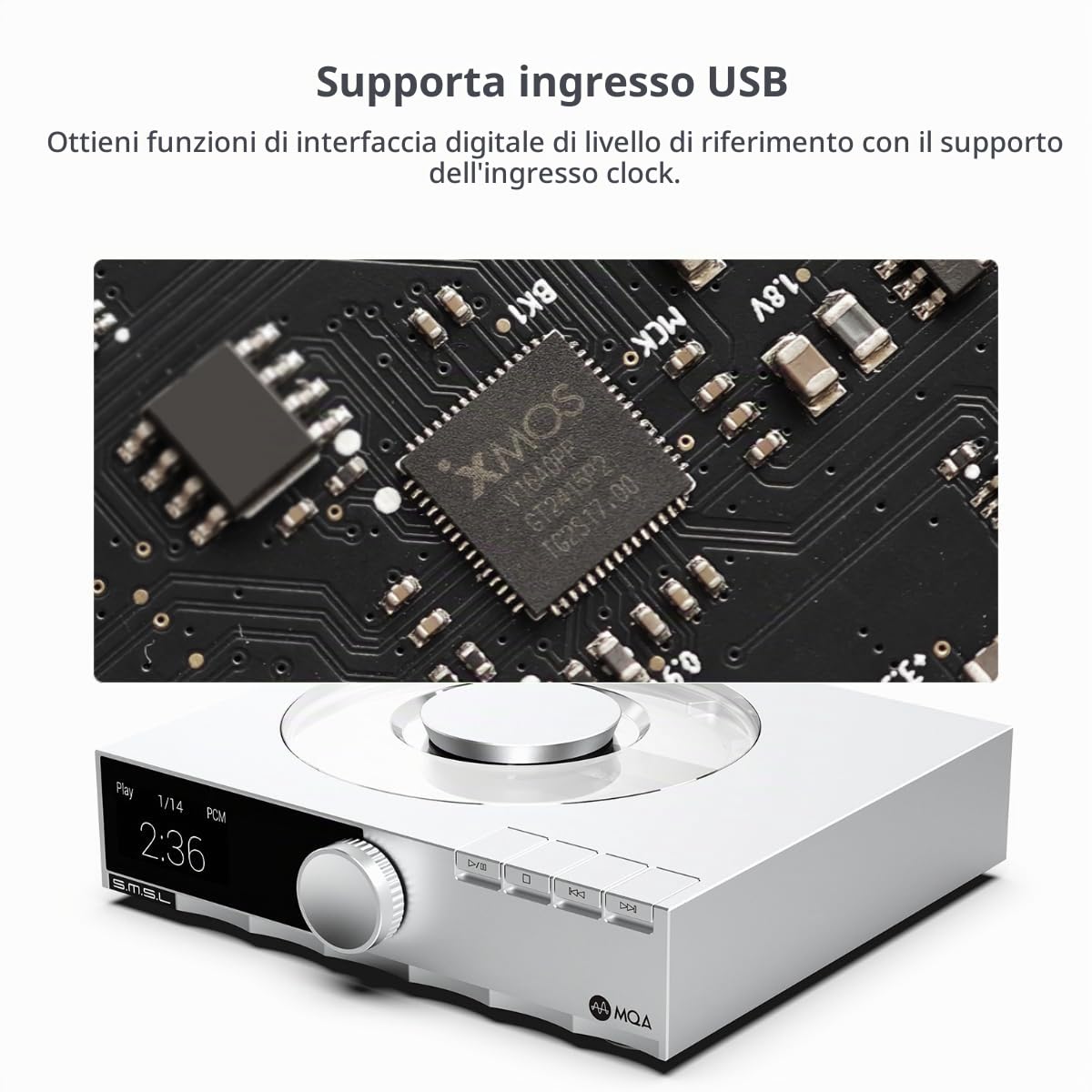 SMSL PL200T Hifi CD Trasportatore, Supporto ingresso USB, Uscite AES/EBU/I2S/Ottica/Coassiale, Lettore con decodifica MQA, Lettore CD per impianto stereo domestico con telecomando