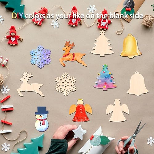 Miniatura 4 de 36 adornos rústicos para árbol de Navidad, muñecos de nieve, copos de nieve, ángeles, decoraciones de madera de granja para fiesta de invierno en el