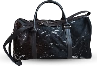 Cowhide Leather Duffel Bag | Leather Cowhide Travel Duffel Bag | Black White Cowhide Duffle Bag | Leather Weekend Overnight Bag | Cowhide Hair on Duffel (Tricolor)