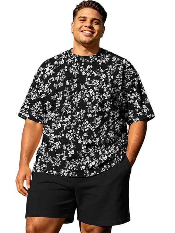 Conjunto con estampado de rosas para hombre de dos piezas de manga corta