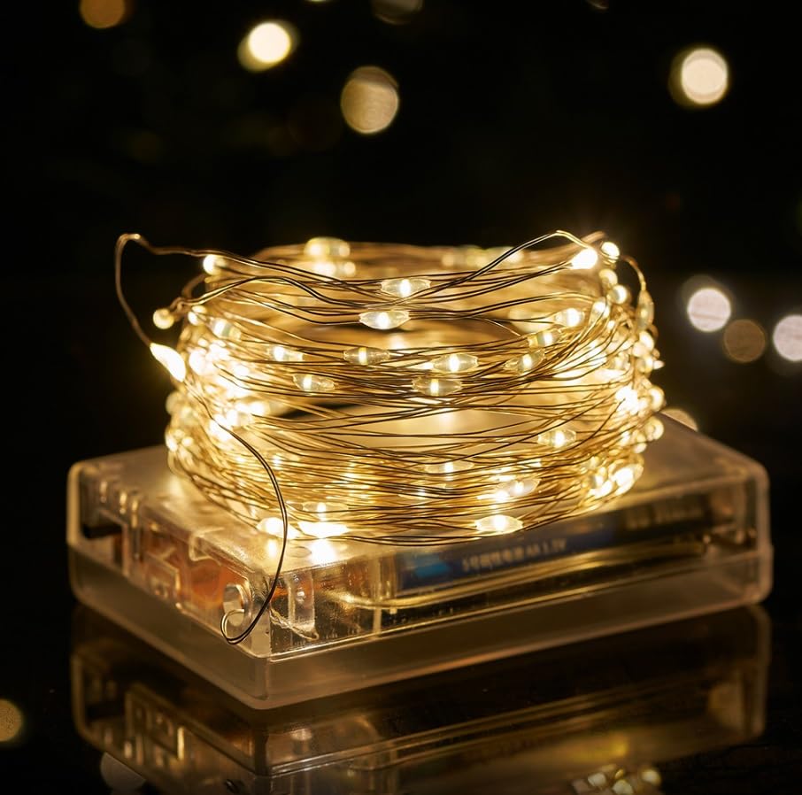 Volunx Battery LED String 1/3/5/10m Fairy Lights Decorative Fairy Battery Powered String Lights Wedding Christmas Warm White (10m/32.82ft 100LED)