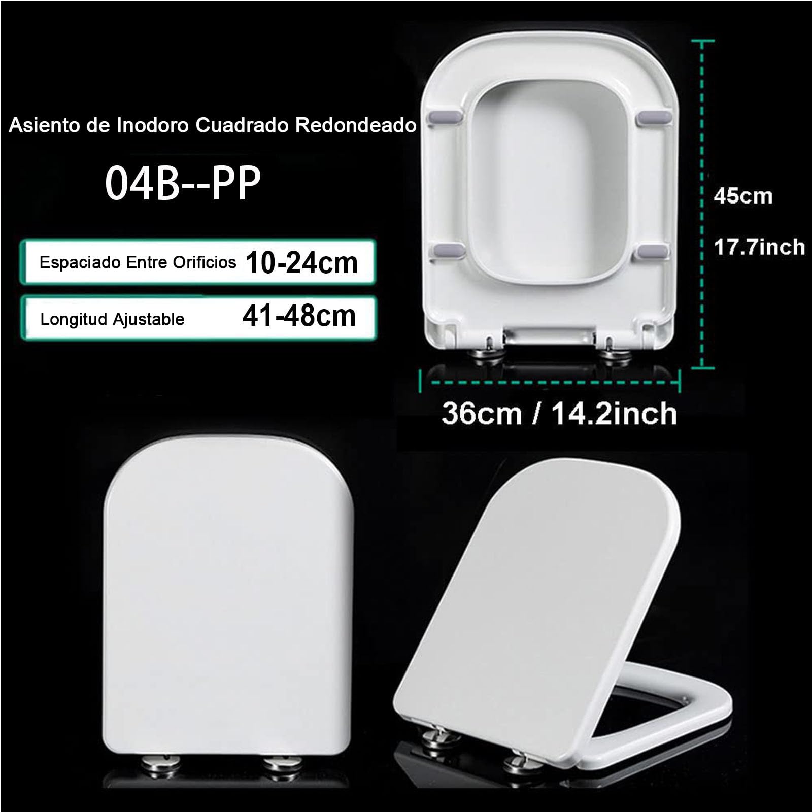 Tapa de WC de Cierre Suave, Asiento de Inodoro Universal con Liberación Rápida para una Fácil Limpieza, Tapa de Inodoro de PP con Bisagras Ajustables, Blanco, 04B, 36x45cm