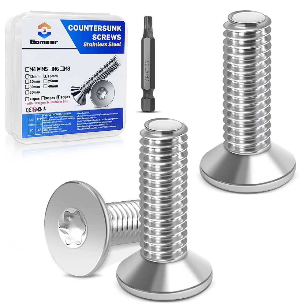 Gomeer 50 Stück M5 x 16 mm Senkkopfschrauben Torx Innensechs