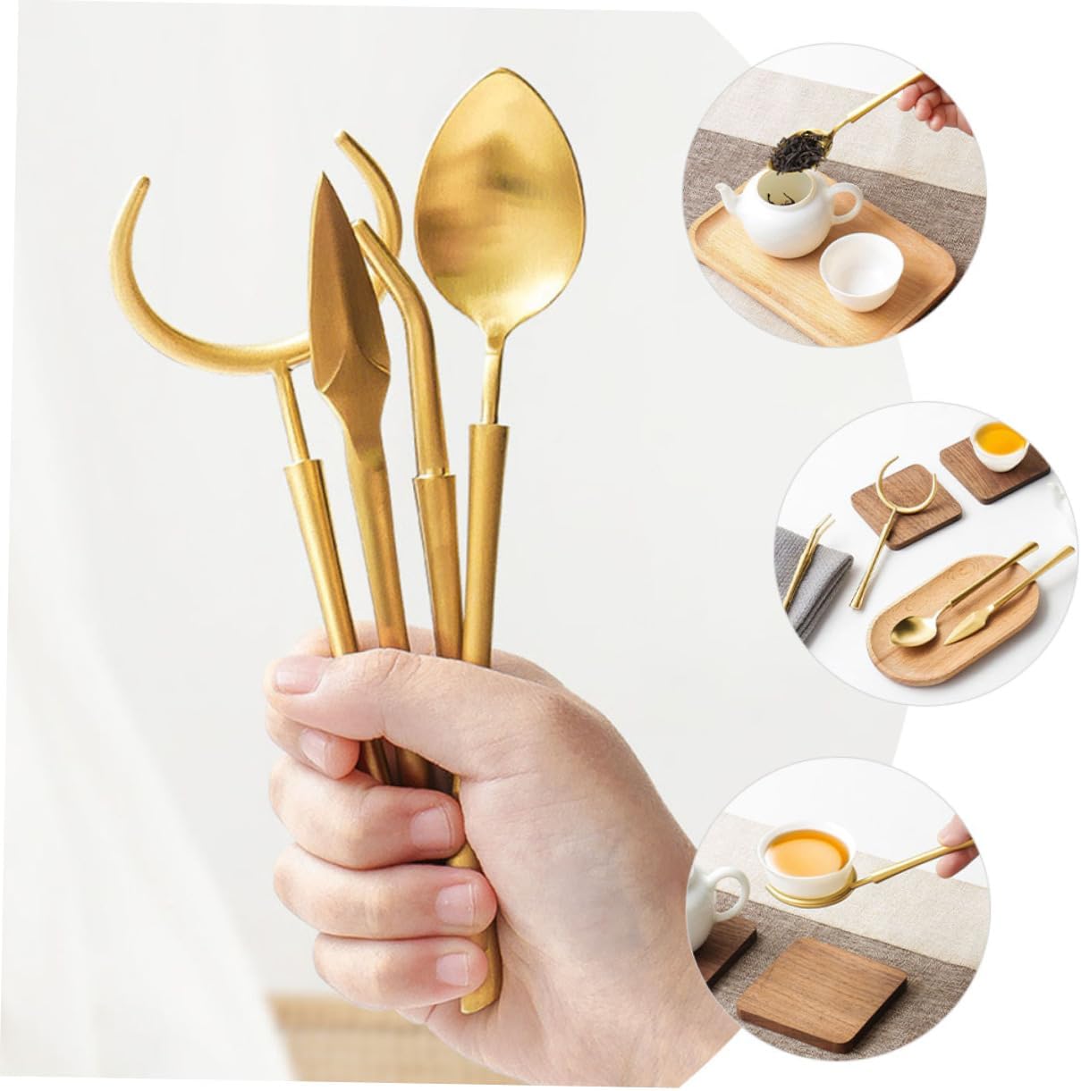 Tea Set Including Strainer Scoops Bottle Clip 4-piece Stainless Steel Tea Ceremony Accessories