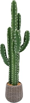 UV-Resistant Artificial Fake Cactus Plants 4ft Tall Fake Cacti Outdoor Tree with Brown Decorative Planter Large Faux Tropical Cactus for Indoor & Outdoor Home, Office, or Garden Decor