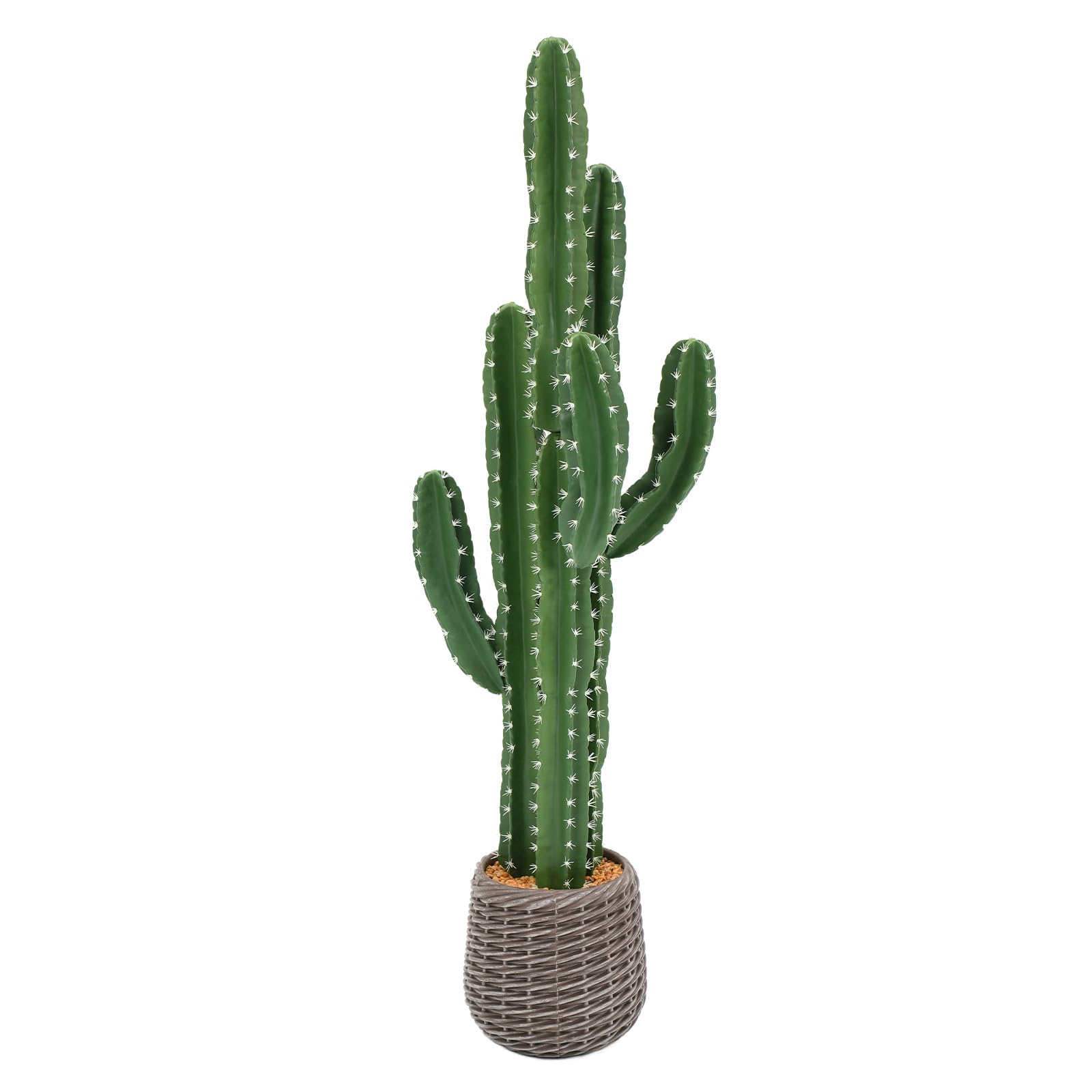 UV-Resistant Artificial Fake Cactus Plants 4ft – Tall Fake Cacti Outdoor Tree with Brown Decorative Planter – Large Faux Tropical Cactus for Indoor &amp; Outdoor Home, Office, or Garden Decor