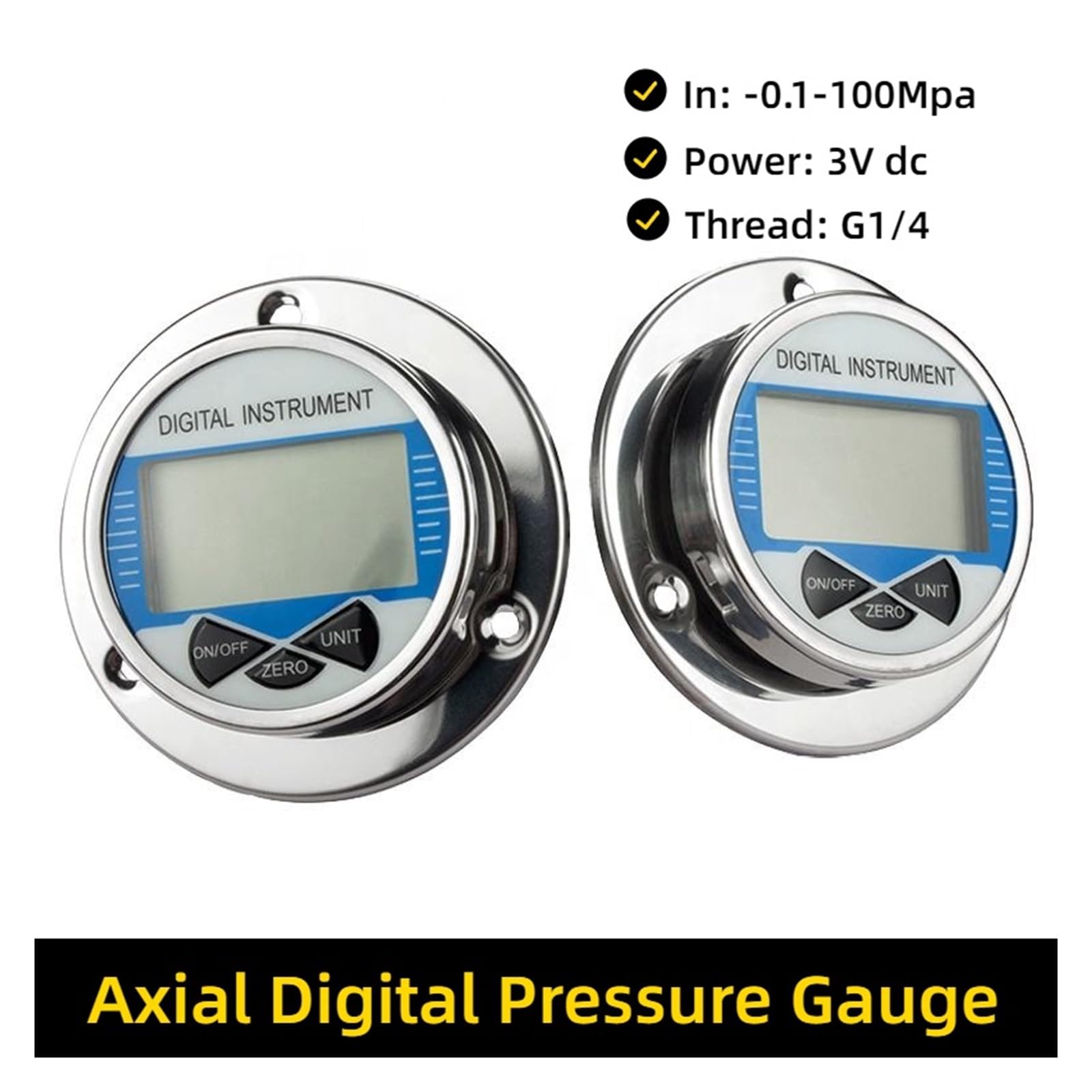 Manómetro Digital de vacío hidráulico 0-1000bar, conector macho Axial G 1/4, manómetro agua, Gas y aceite, 4'' Fácil de instalar | 100mm dial diameter,0-4Mpa