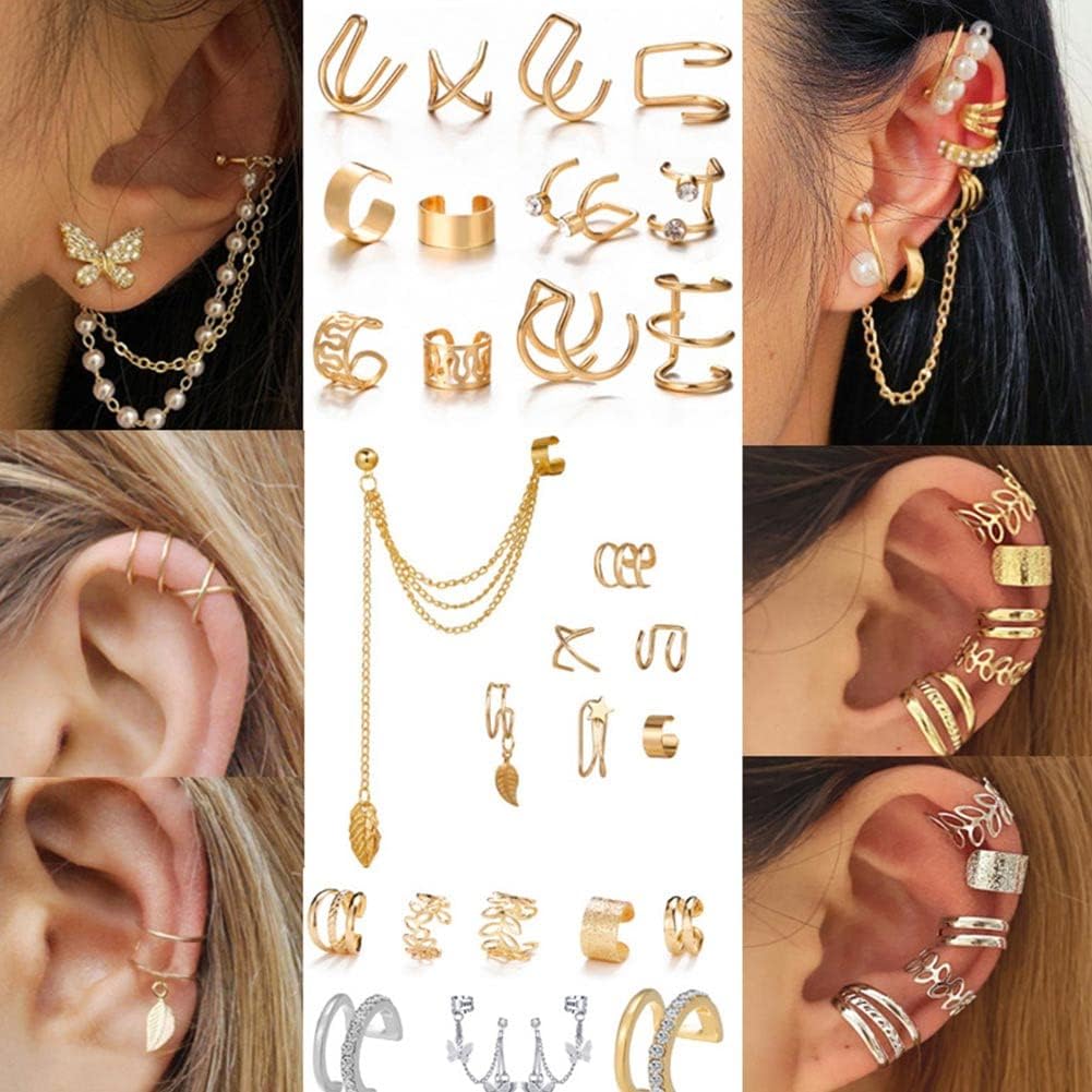 81 Pcs Ear Cuff Helix Cartilage Ear Clip on Wrap Earrings Ear Cuffs for Women Men Non Piercing Ear Clip Fake Earrings Cartilage(Gold/Silver/Black) - Image 3