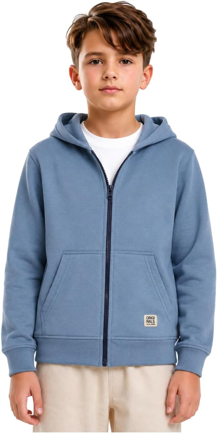 Boys Regular Fit Zipper Hooded Sweatshirt | Kangaroo Pocket & Drawstring Hood