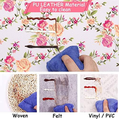 Ulife Mall Place Mats, PU Leather Table Mats Set of 4 Heat Insulation Washable and Double Sided Waterproof Non-Slip Table Mats for Dinner Table Kitchen Home and Restaurants 45x30cm, Blooming Flowers