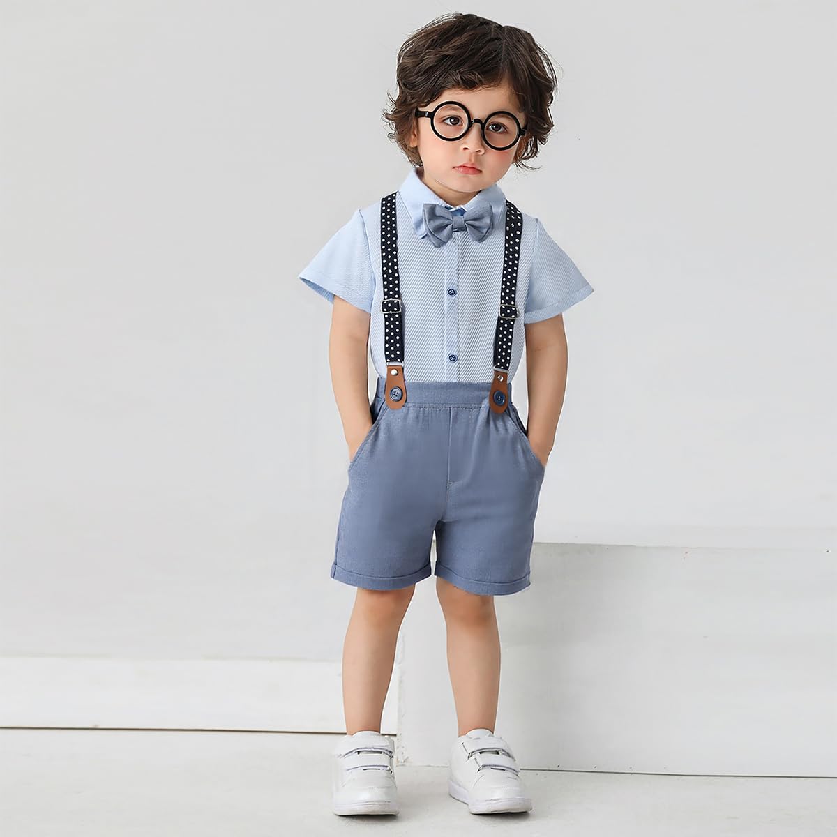 Boarnseorl Baby Boys Shorts Sets, Infant Shirt+Shorts+ Tie+Suspenders,Toddler Outfits Suits - Image 2