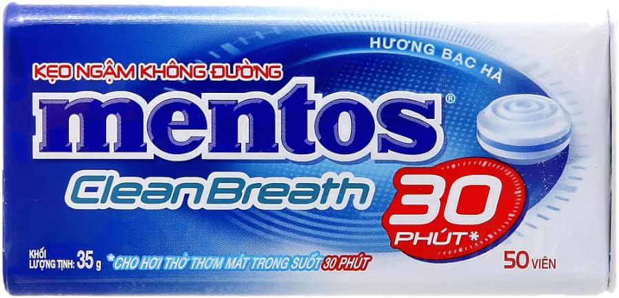 Mentos Menthol Clean Breath 30 Minutes Sugarfree Mints, 1.23 oz / 35 g