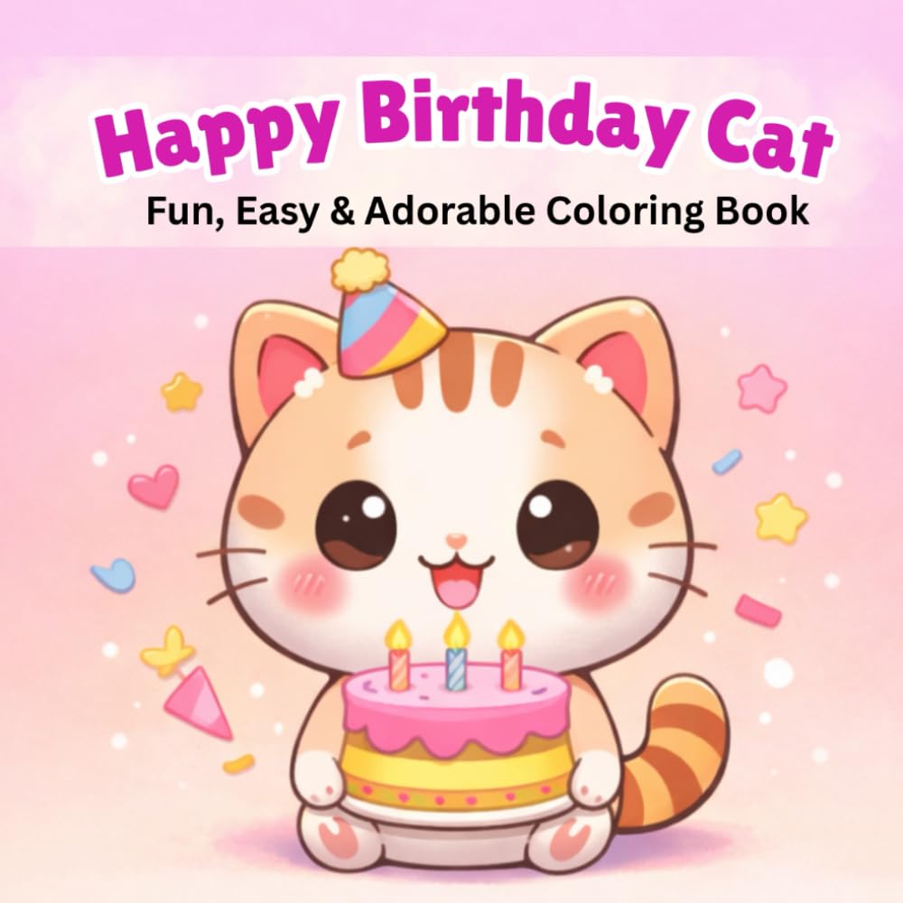Happy Birthday Cat Coloring Book for Kids: Fun and Easy Coloring Pages of Cute Cats Celebrating Birthday Parties with Cakes, Balloons, Gifts and More (Purrfect Fun Cat Series)