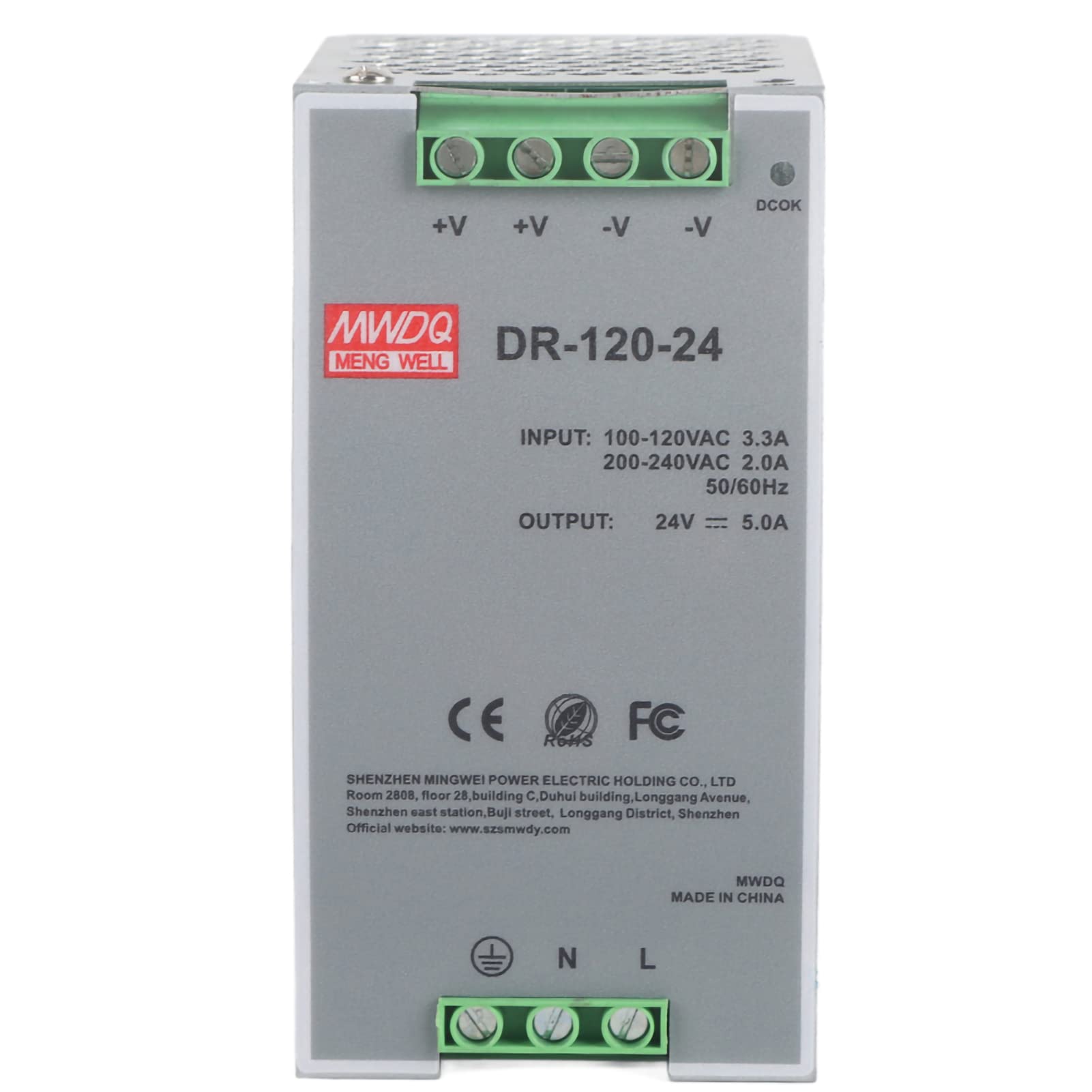 Alimentation 24V 0.63A 15W DeWin Sur Rail DIN - Entrée 100-240V AC, Sortie DC Stable, Pour Automatisme Industriel