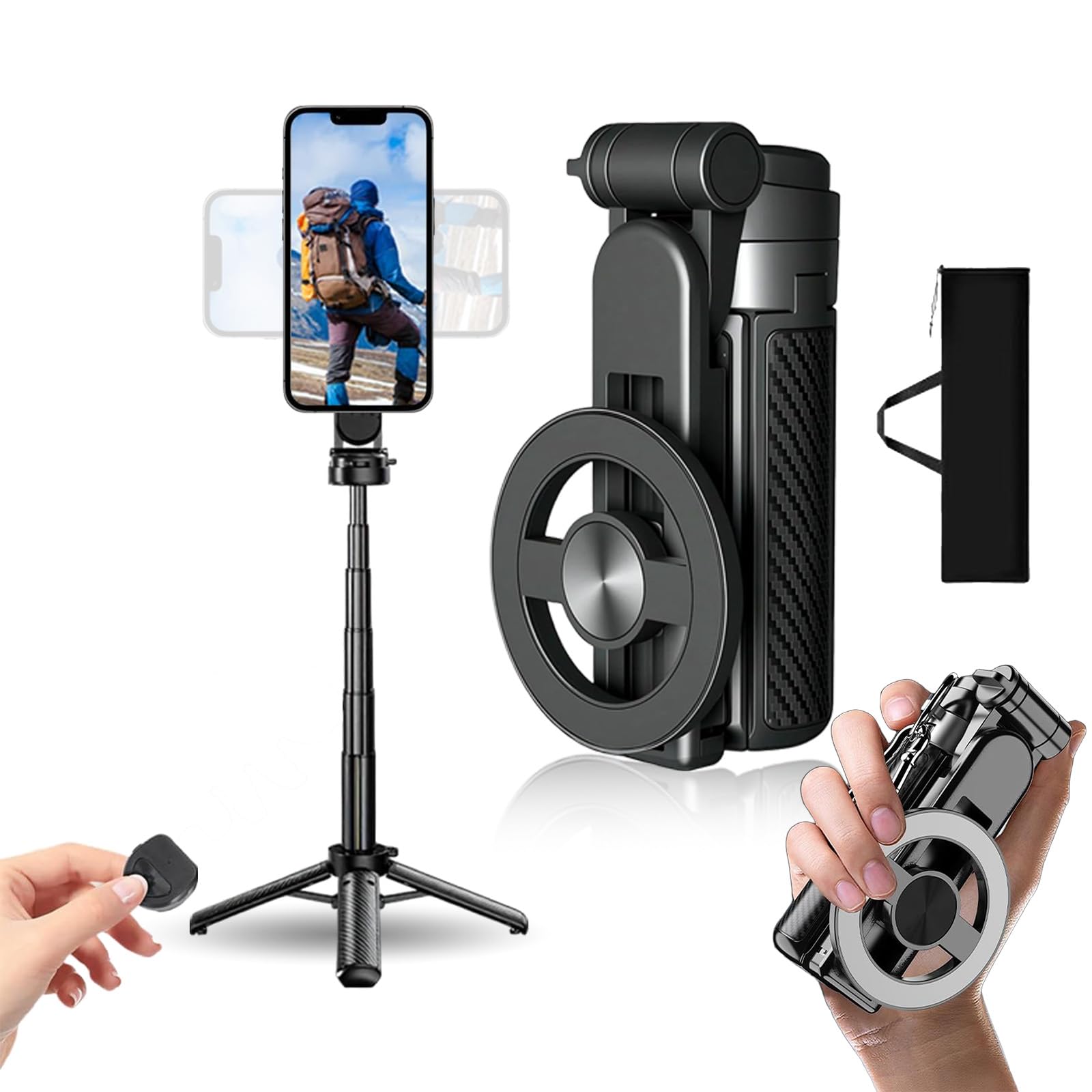 Perche à selfie magnétique de poche, multifonctionnelle et portable avec télécommande et lumière, mini trépied 4 en 1 multifonction rotatif à 360 ° pour voyage et enregistrement vidéo (1 pièce)