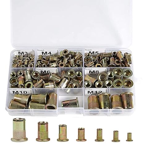 170PCS M3 M4 M5 M6 M8 M10 M12 Metric Rivet Nuts Rivnuts Kit Assortment ...
