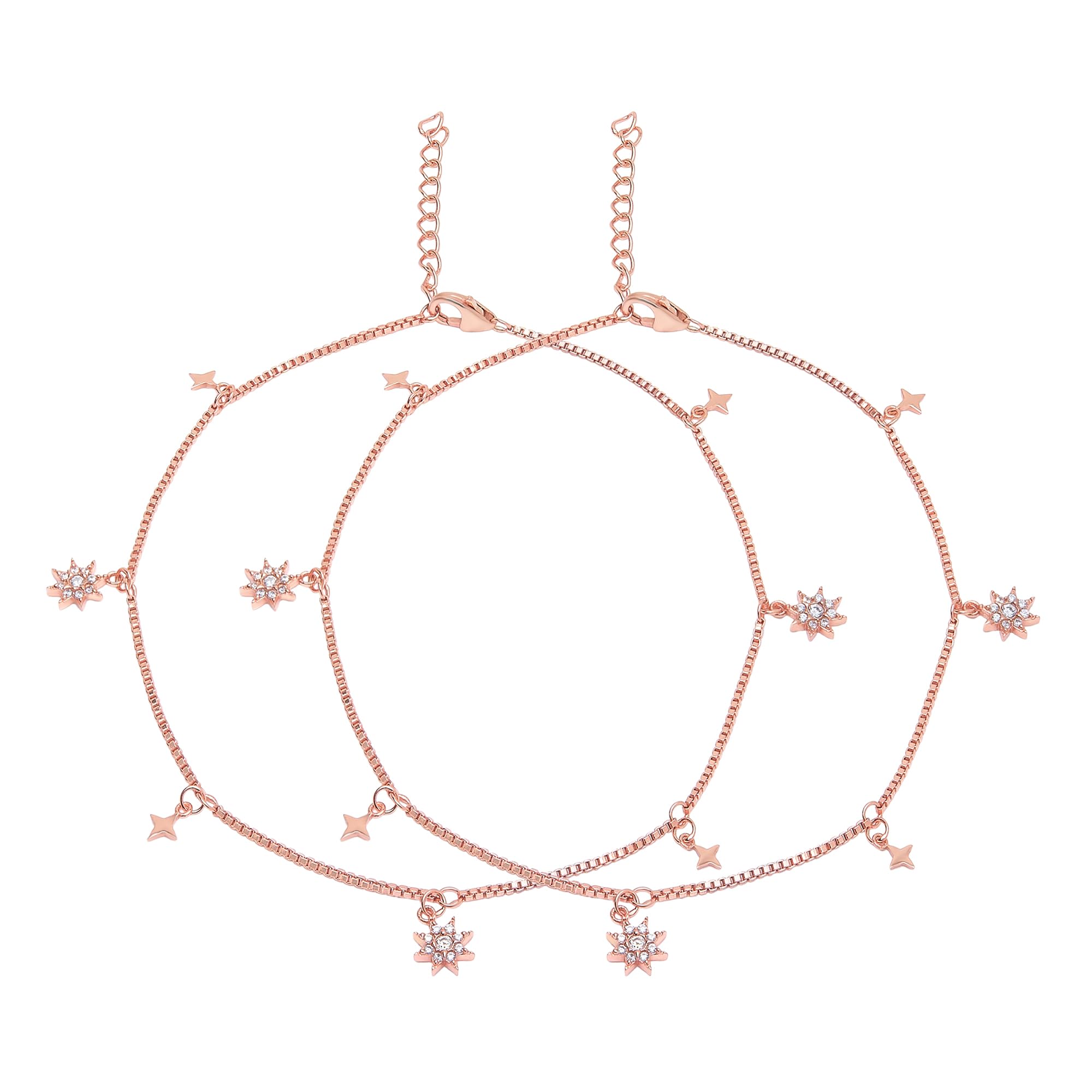 ZAVYA 925 Sterling Silver Cubic Zirconia CZ Designer Dual Multi Stars Rose Gold Plating Anklet (Pair) | Gift for Women & Girls | With Certificate of Authenticity & 925 Hallmark (B0B1N419TY) Amazon Price History, Amazon Price Tracker