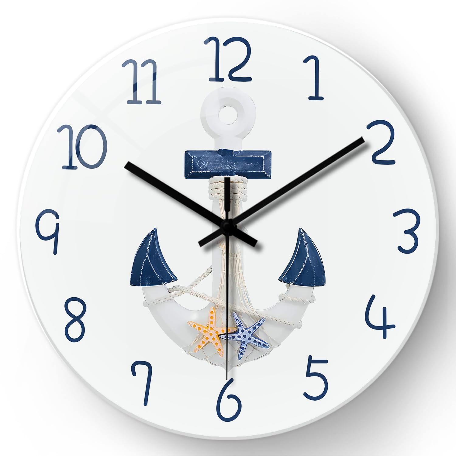 Constantplanet 20 inch Large Wall Clocks for Living Room Decor Nautical Wall Clock Battery Operated White Wall Clock Slient
