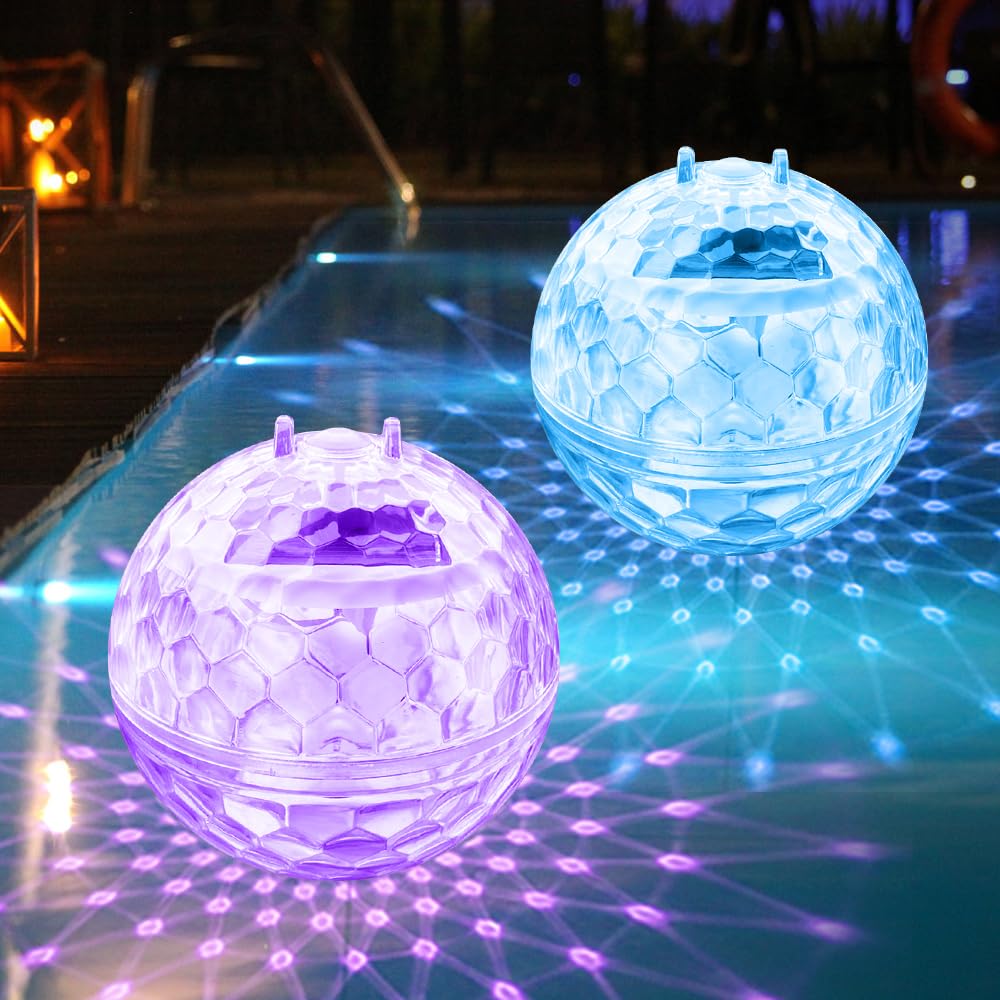 Solar Schwimmende Poolbeleuchtung, 2 Stück Teichbeleuchtung, Wasserdichte Schwimmkugel, LED Multifarbige Deko für Pool und Garten