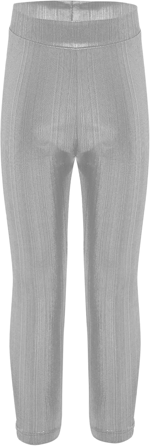 Kids Girls Metallic Jazz Hip Hop Street Dance Leggings Shiny Gymnastic Dance Tights Sparkly Compression Pants