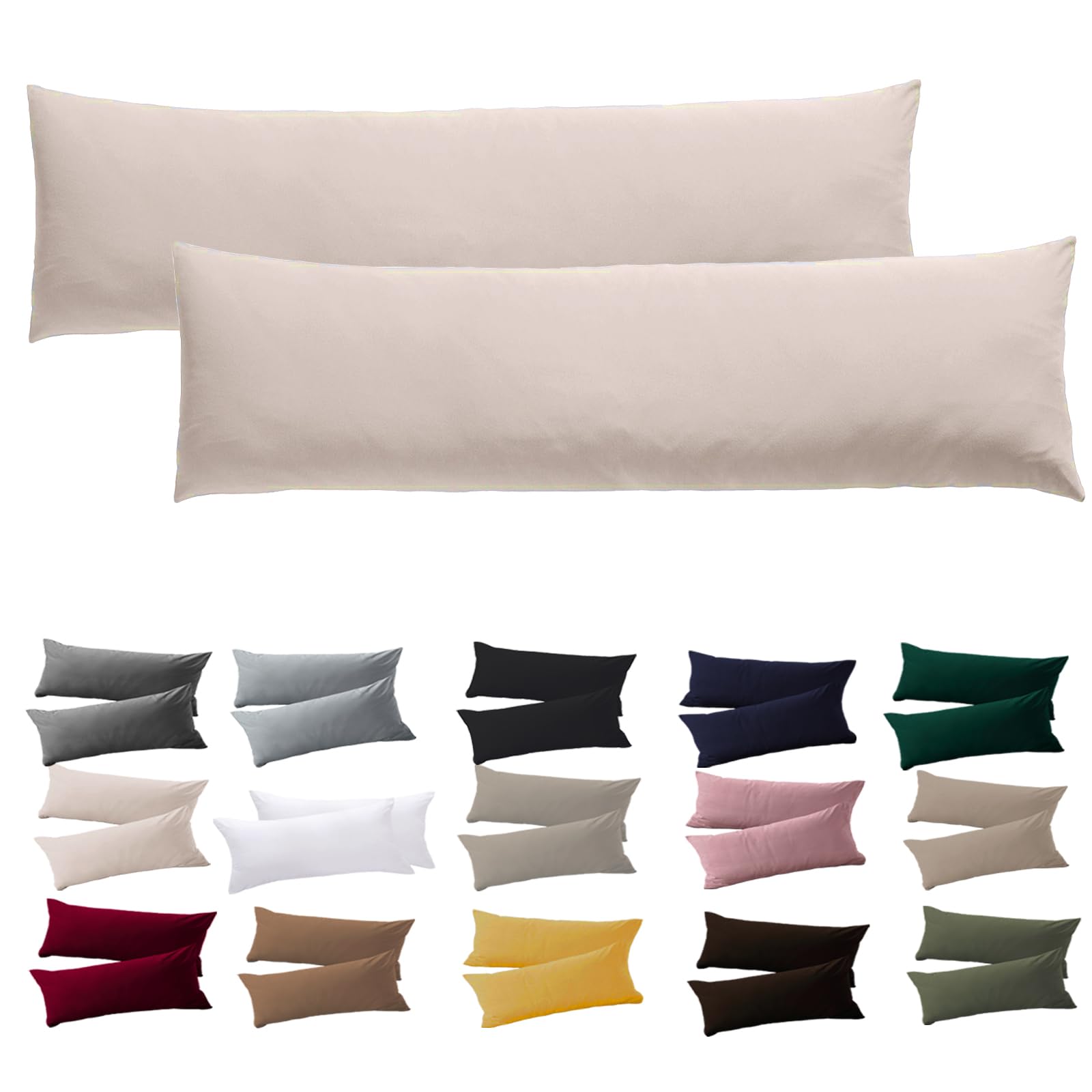 Soifox Seitenschläferkissen Bezug 40 x 145-2er Set Beige Kissenbezug mit Reißverschluss 100% Mikrofaser Resistent und Hypoallergen Kissenbezüge für Seitenschläferkissen