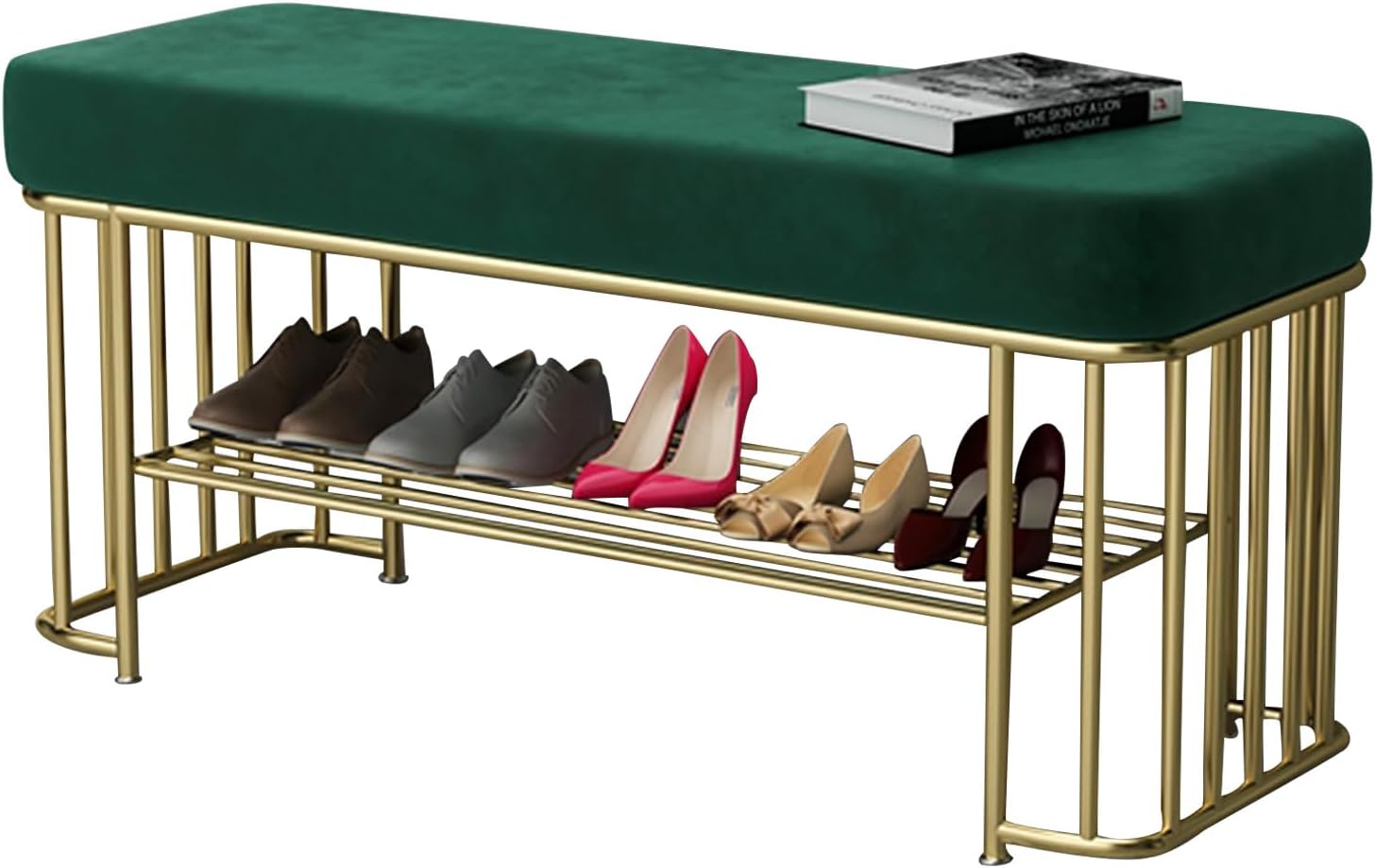 ASerZenith Shoe Rack Bench, Velvet Entrance Bench with Storage, Padded