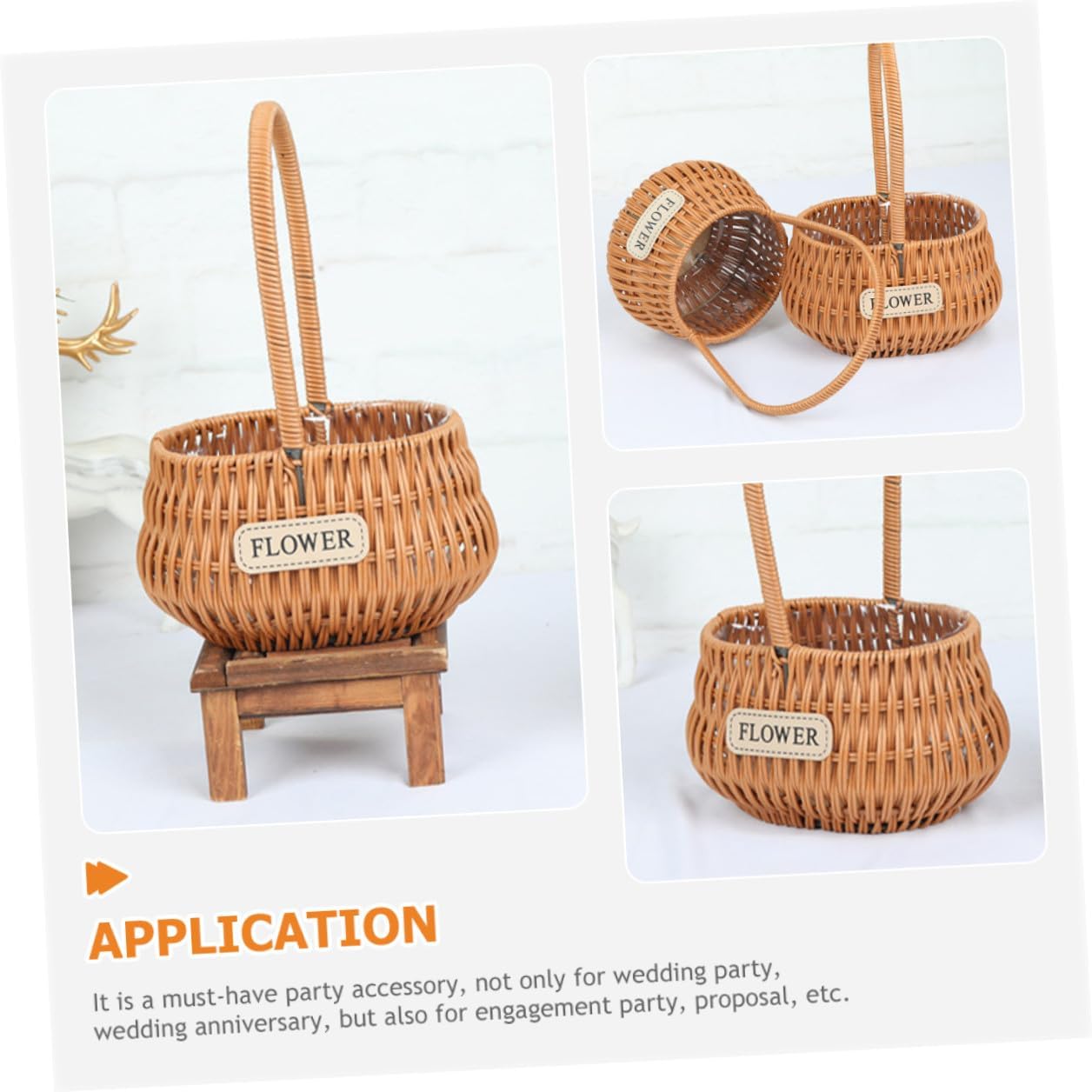 Healifty Rustic Wedding Flower Girl Basket with Handle Oval Woven Rattan Basket for Floral Arrangements and Packaging for Ceremony and Party Supplies