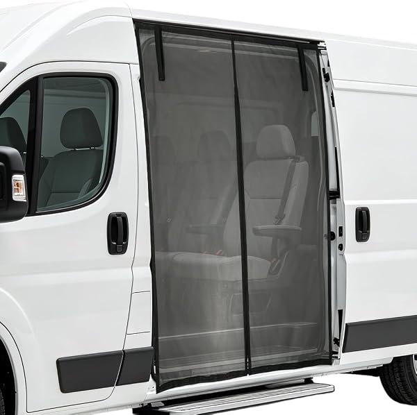 Magnetic Van Bug Nets for VW T5 T6, Magnetic Sliding Door Fly Screen Van, Van Bug Screen Mosquito Net with Central Zipper, Ventilation, Sun Protection, for Camping Travel, 175x150cm - 1