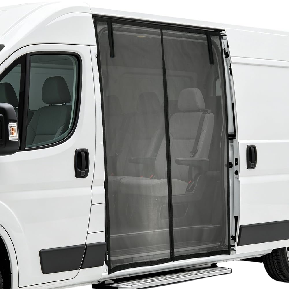 Magnetic Van Bug Nets for VW T5 T6, Magnetic Sliding Door Fly Screen Van, Van Bug Screen Mosquito Net with Central Zipper, Ventilation, Sun Protection, for Camping Travel, 175x150cm