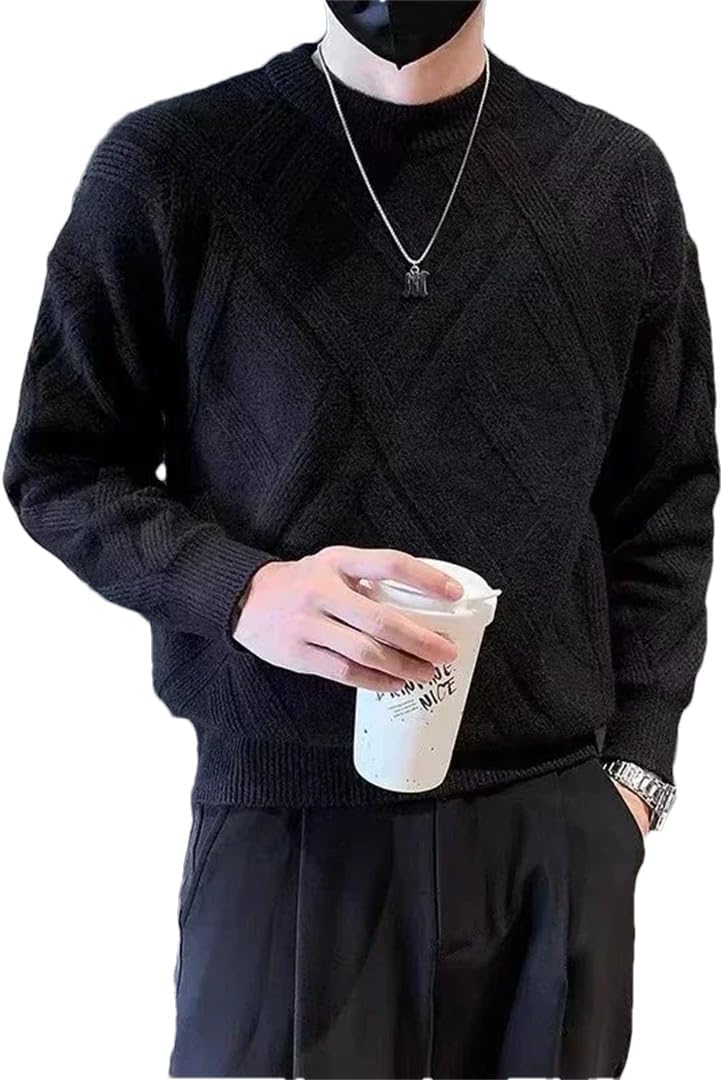 Men's Knit Sweater Male Plain Clothing Pullovers No Hoodie Solid Color Sweater