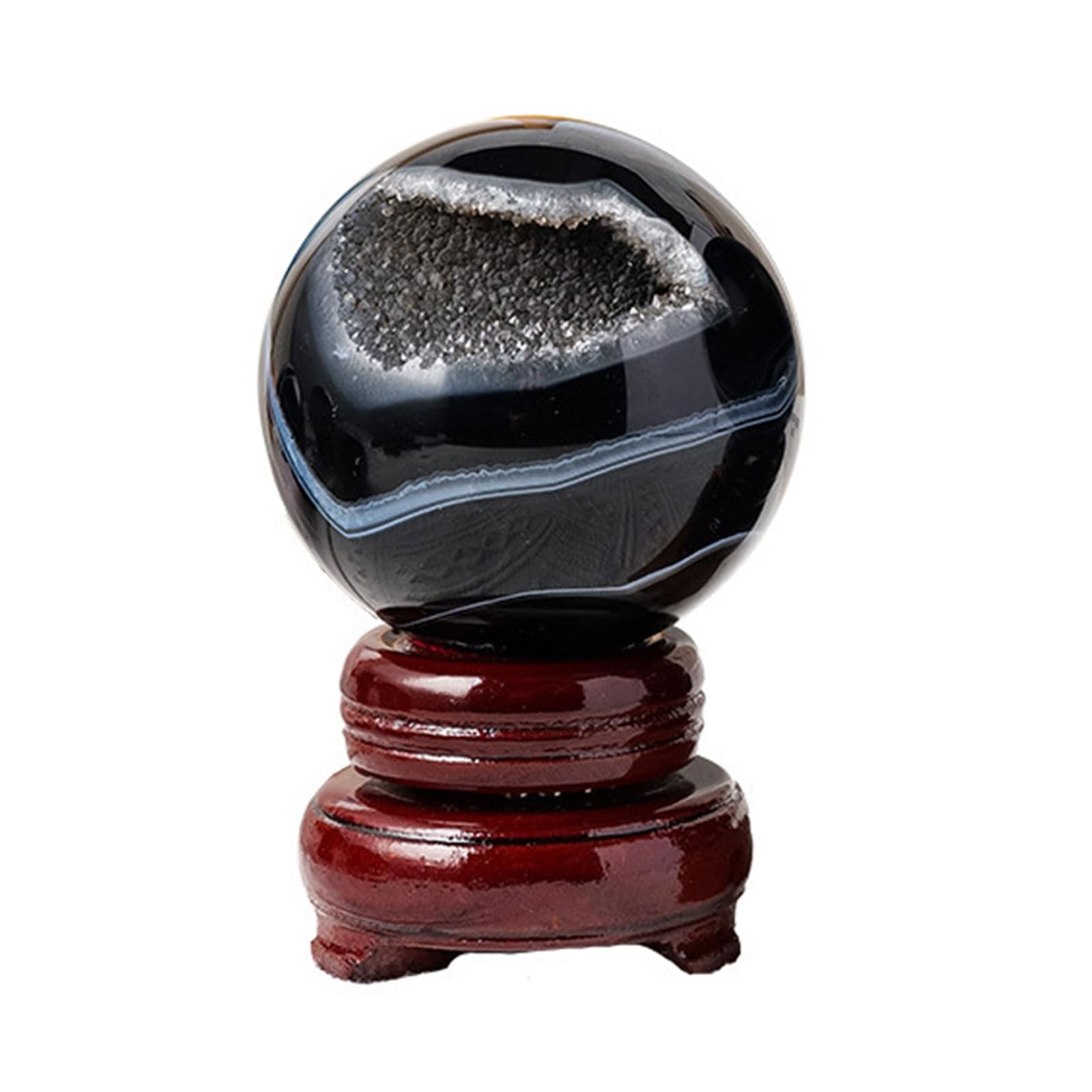 ICXLPMC Black Agate Crystal Ball Feng Shui Crystals Decorative Sphere with Wooden Stand for Divination Balance Yoga Decoration,A,60~70mm